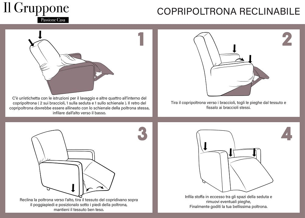 Copripoltrona jacquard elasticizzato per poltrona reclinabile relax con tasche Blu