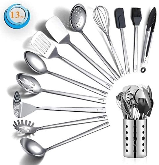 Set di Cucina in Acciaio Inossidabile con 13 Pezzi e Supporto