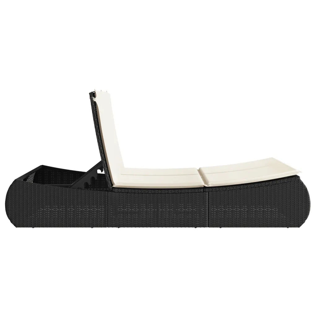 Lettino Prendisole Doppio con Cuscini Nero in Polyrattan 368090