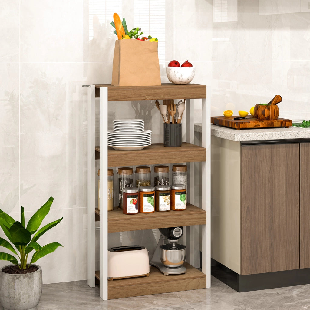 Libreria a 4 ripiani con doppio kit anti-ribaltamento, Scaffale in legno per soggiorno Legno naturale