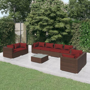Set Divani da Giardino 9 pz con Cuscini in Polyrattan Marrone 3102291