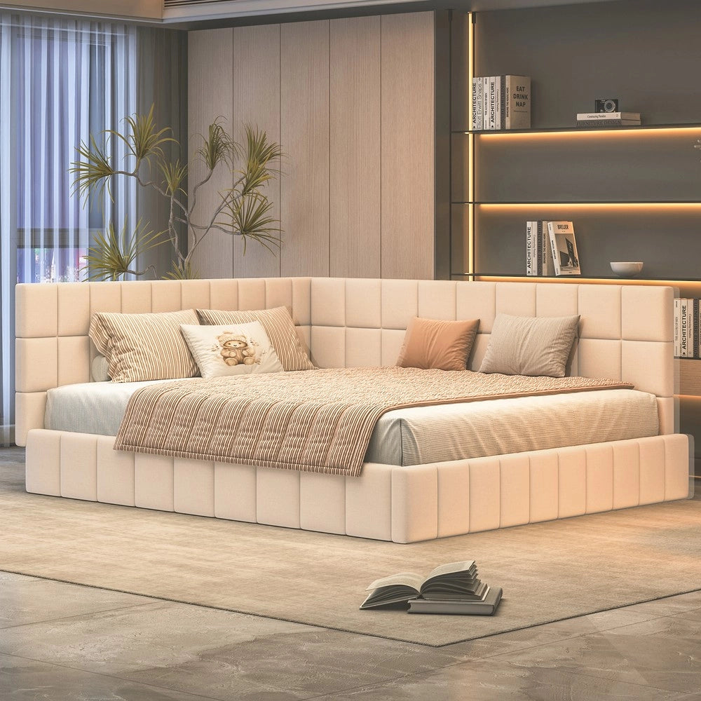 Letto Imbottito con Rete a Doghe ¨C MINIMAL ¨C Velluto Beige 160x200