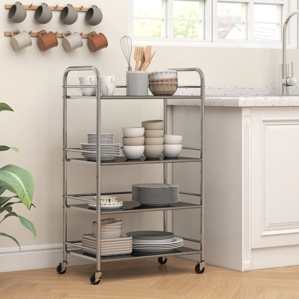 Carrello da cucina a 4 ripiani ¨C Minimal ¨C acciaio inox 60x35x100 cm argento