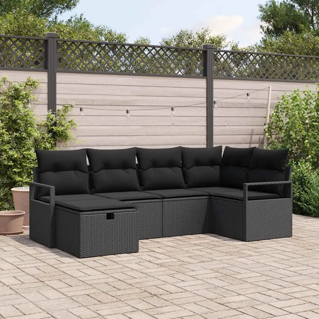 Set Divano da Giardino con cuscino 6 pcs Nero polyrattan