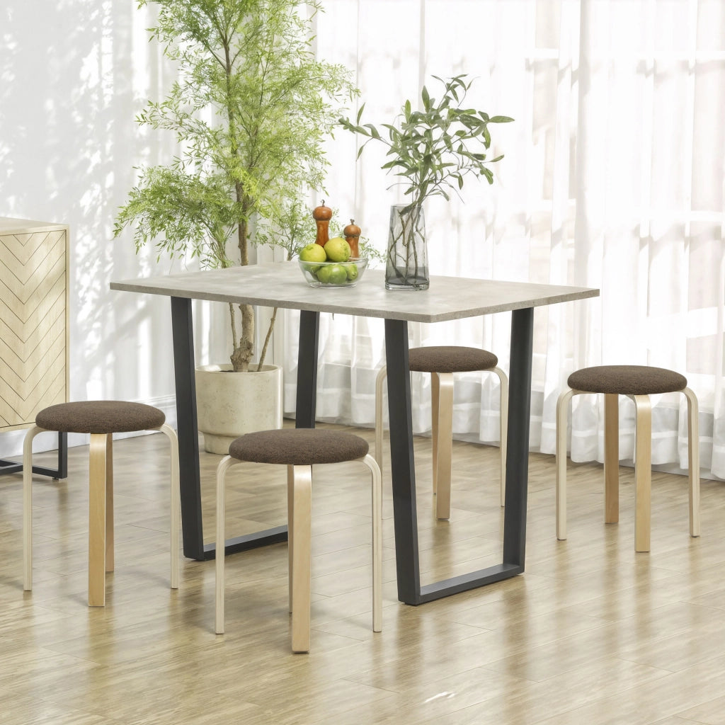 Pouf Imbottito Set 4 Pezzi ¨C Xylo ¨C Impilabile Legno Marrone
