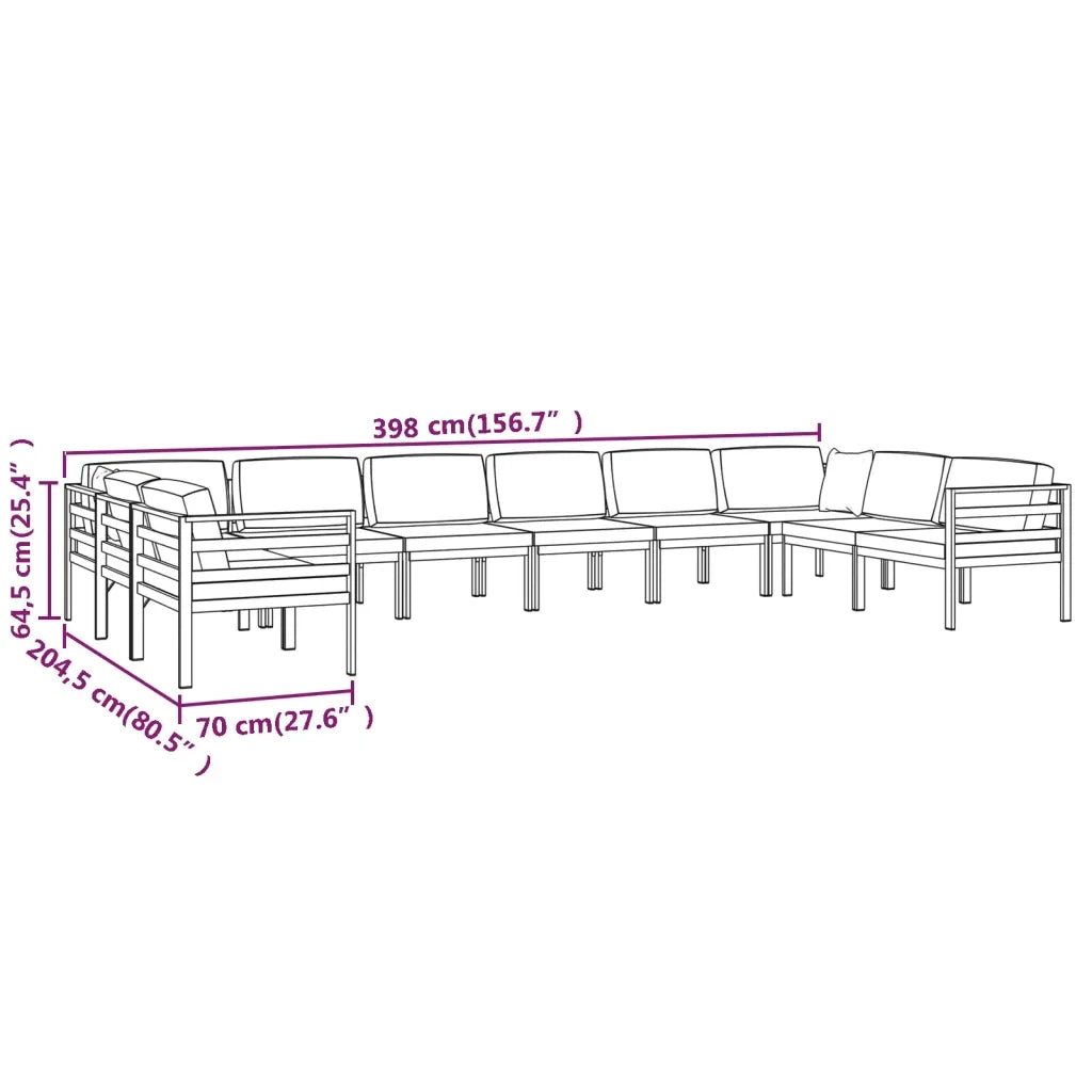 Set Divani da Giardino 10 pz con Cuscini in Alluminio Antracite 3107816