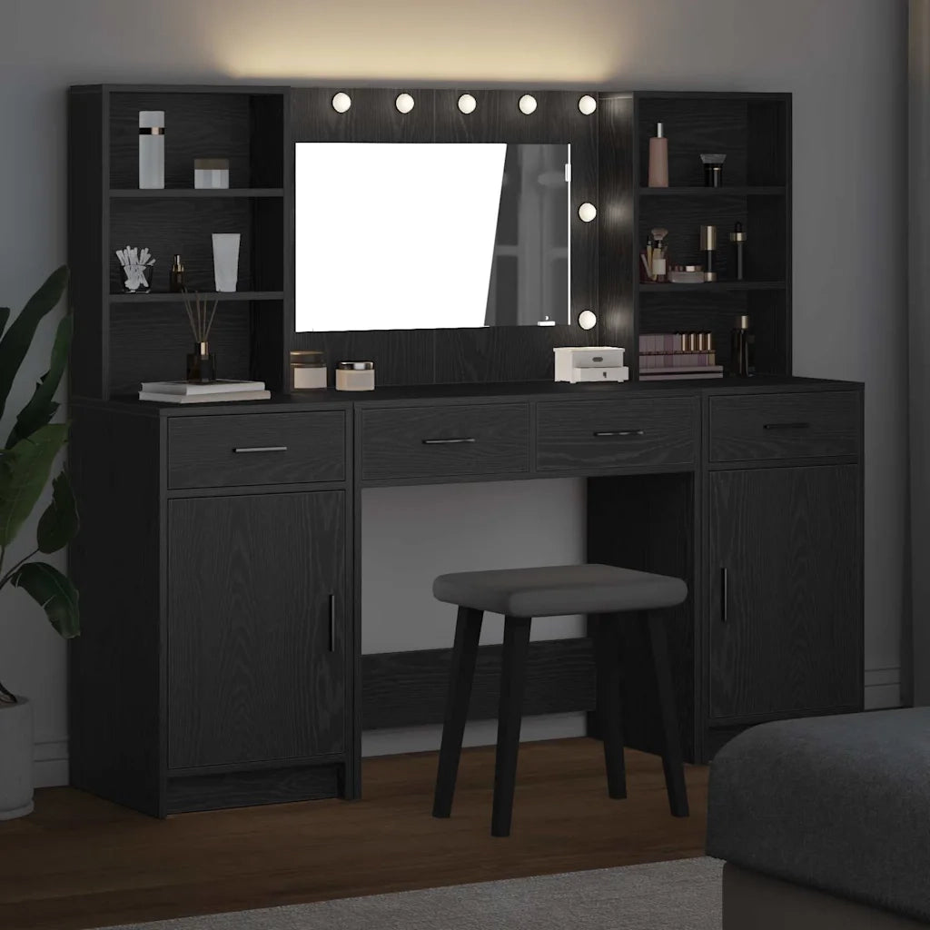 Set da tavolo da trucco con LED con cassetto 3 pcs Rovere Nero 3334282