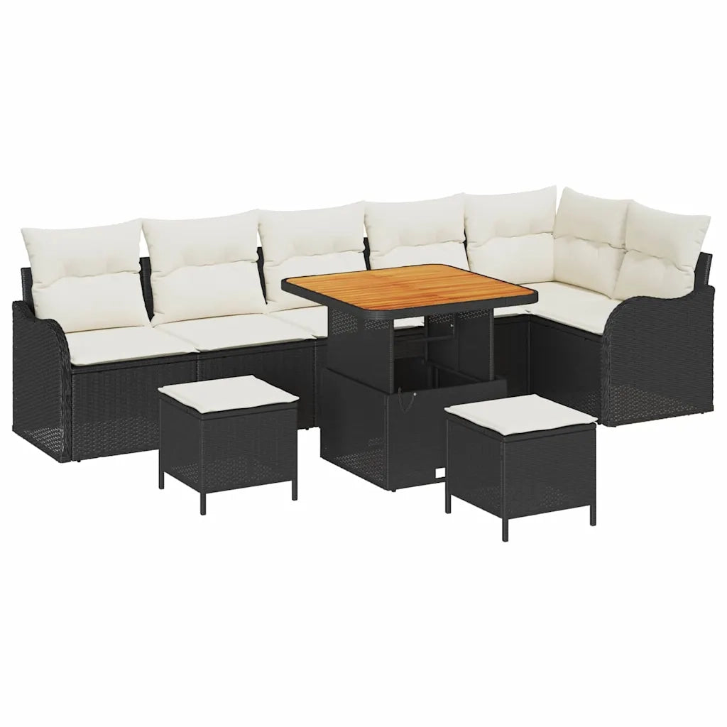 Set Divano da Giardino con cuscino 9 pcs Nero polyrattan 3362280