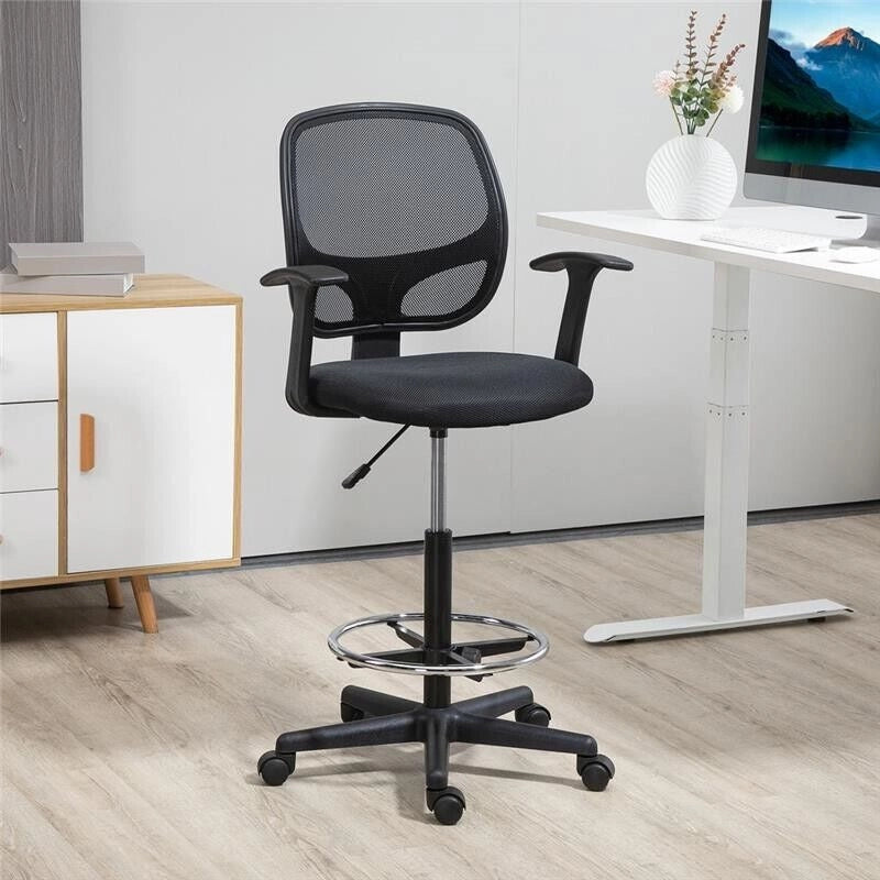SEDIA DA UFFICIO AD ALTEZZA REGOLABILE CON BRACCIOLI ROTELLE E SEDUTA IMBOTTITA, 60X56X110-132 CM  NERA
