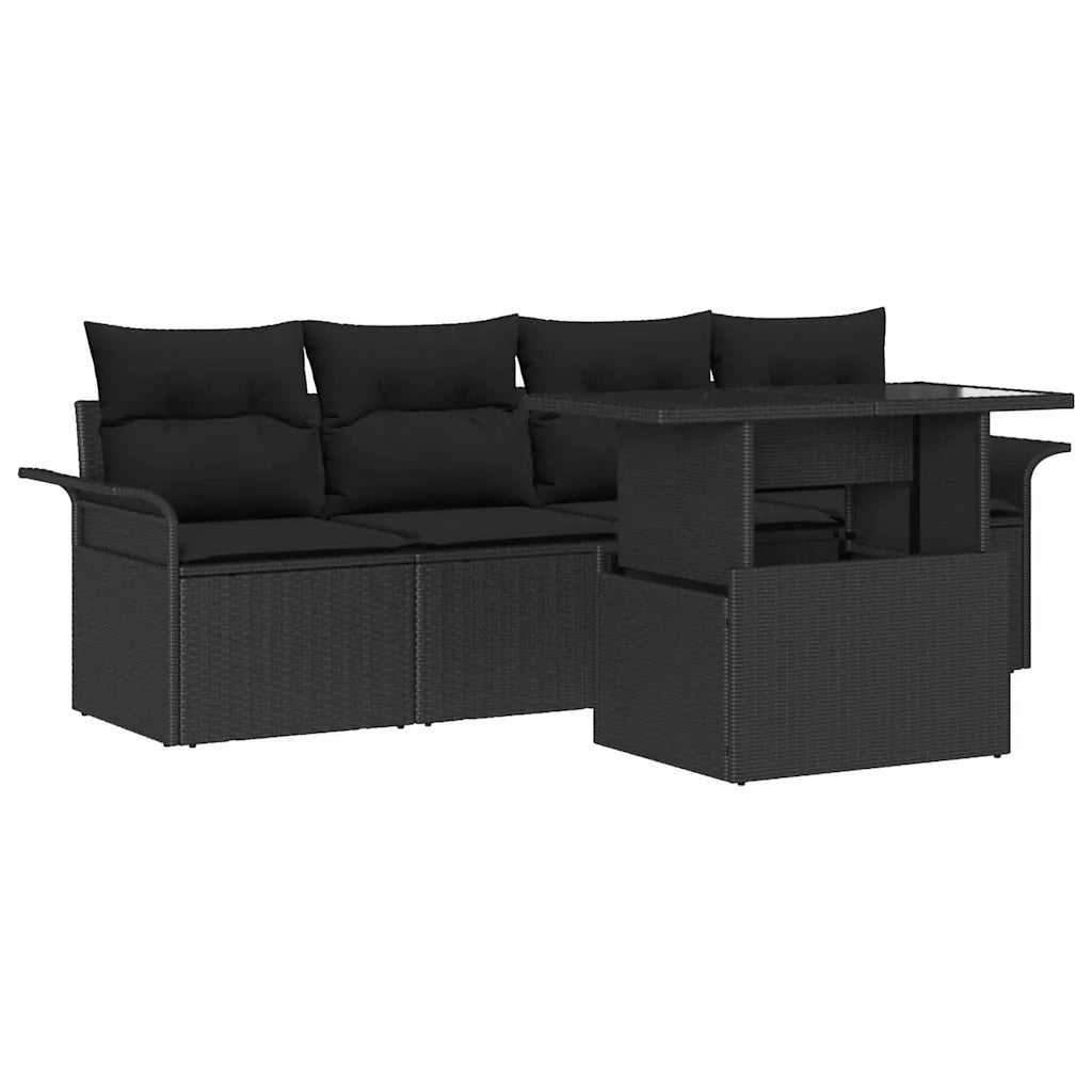 Set Divano da Giardino 5 pcs Nero Rattan in Polipropilene
