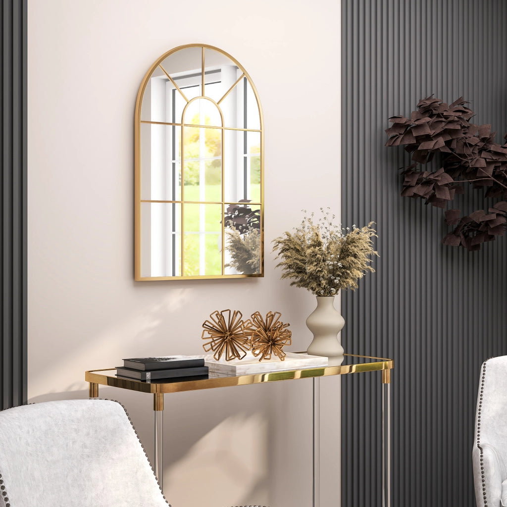 Specchio da Parete ad Arco ¨C Xylo ¨C Vetro e Metallo Oro 91x60 cm