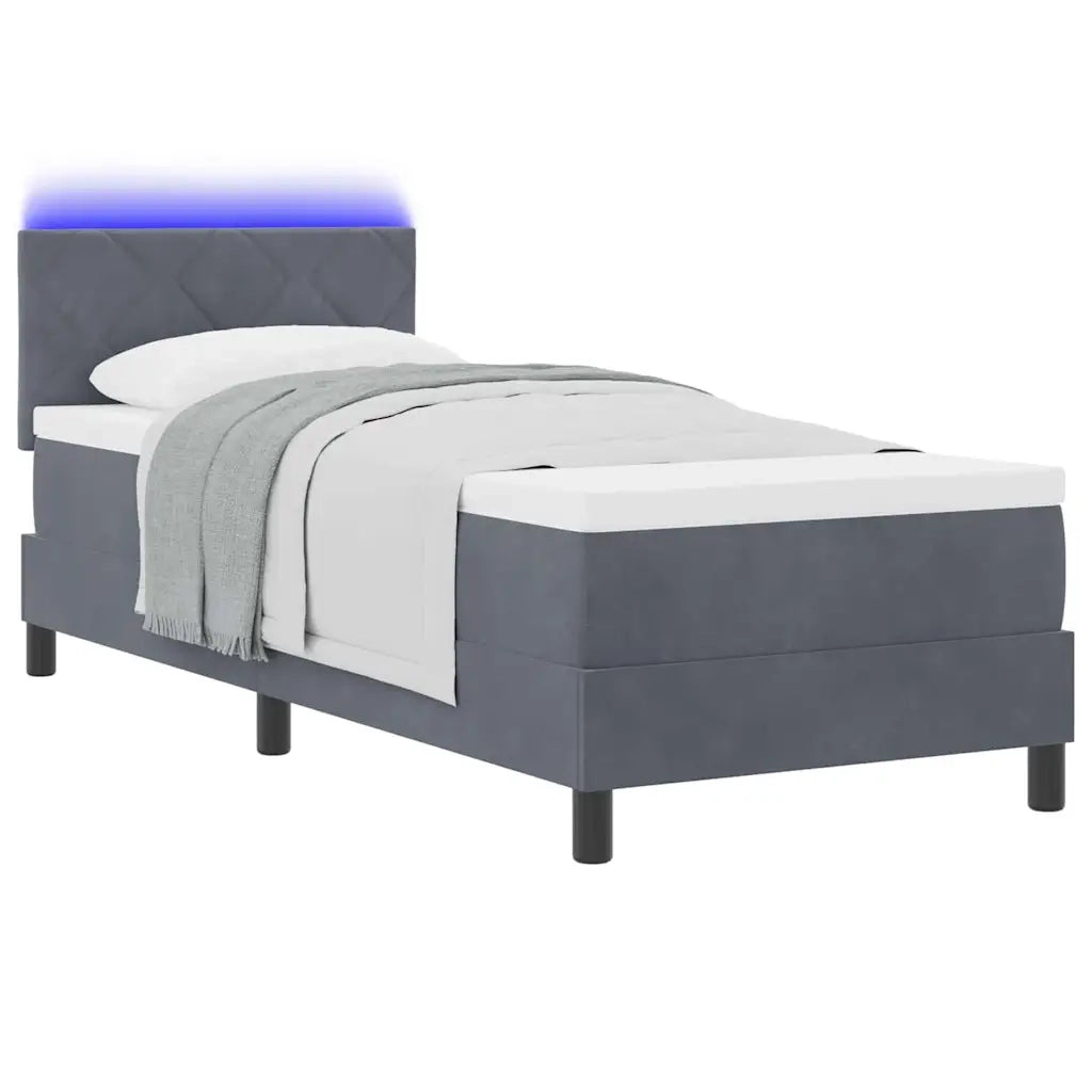 Letto a Sorgente LED con led Grigio scuro 80 x 200 cm Velluto