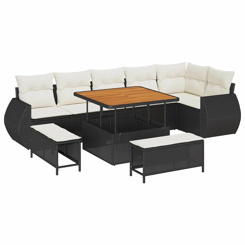 Set Divano da Giardino 9 pcs Nero polyrattan 3361885