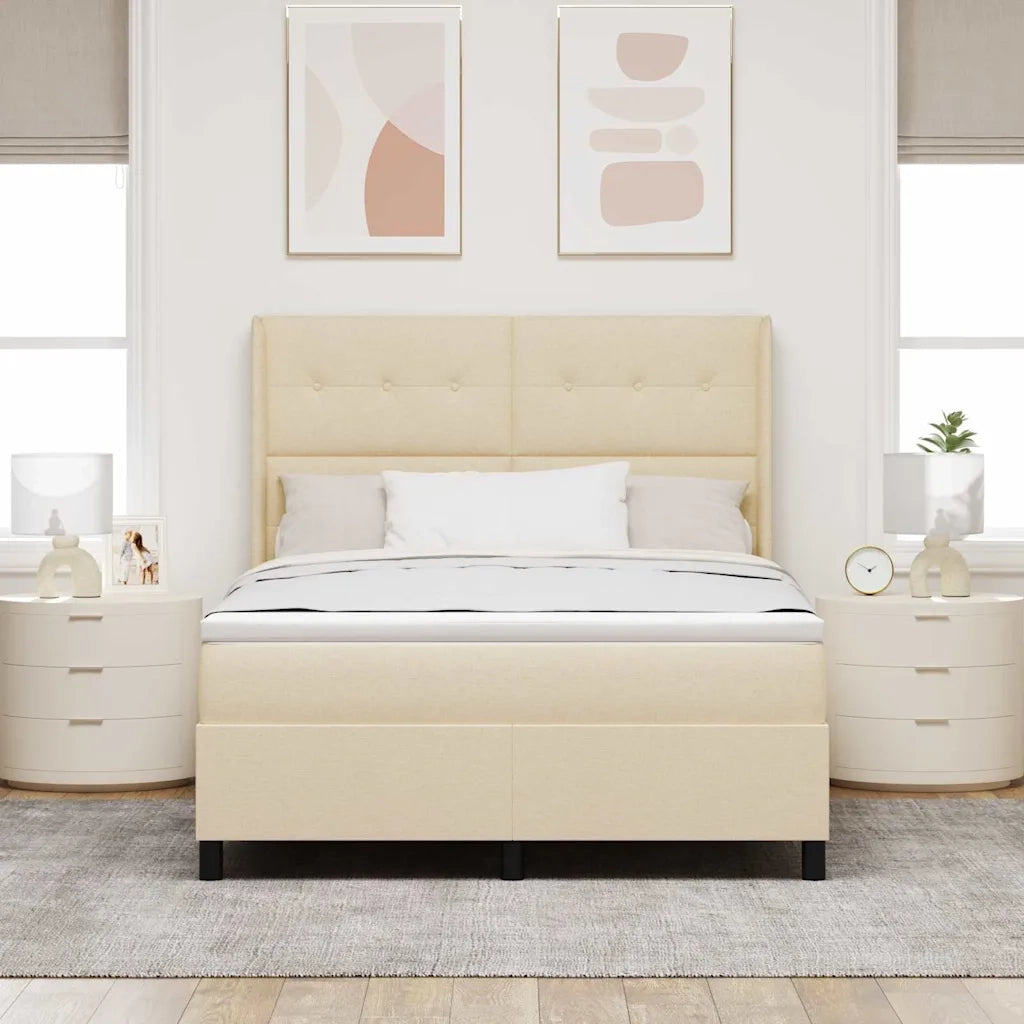 Letto a Sorgente LED con materasso Crema 140 x 190 cm Tessuto