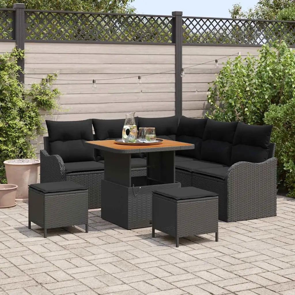 Set Divano da Giardino con cuscino con archiviazione 8 pcs Nero 3364209