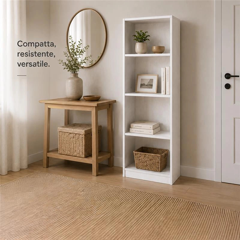 LIBRERIA MODERNA IN LEGNO BIANCO CON 4 RIPIANI DIMENSIONI 60X24X170 CM