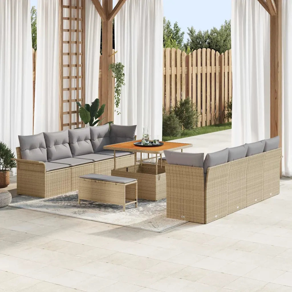 Set Divano da Giardino con cuscino 11 pcs Beige e Grigio Chiaro
