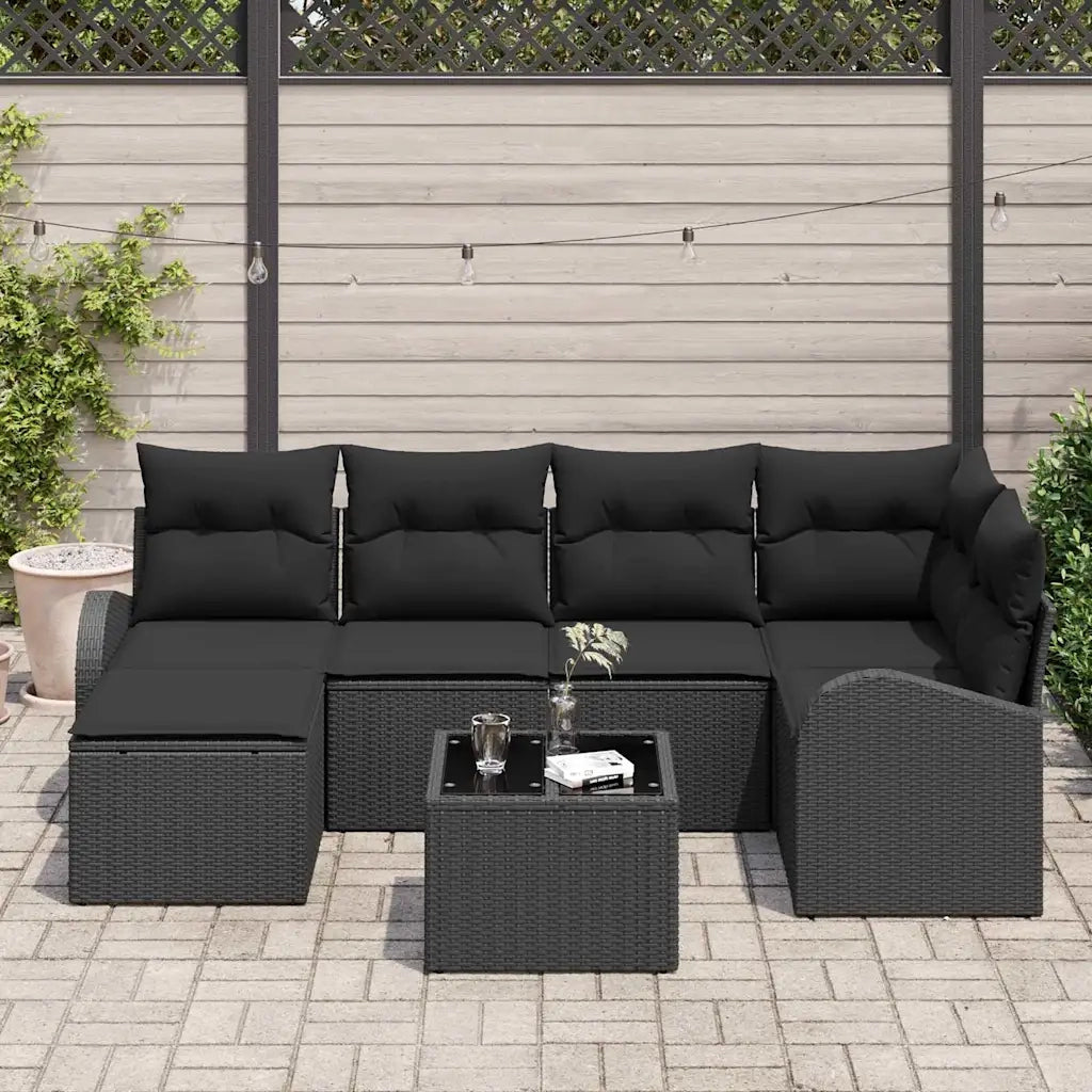 Set Divano da Giardino 7 pcs Nero polyrattan 3346123