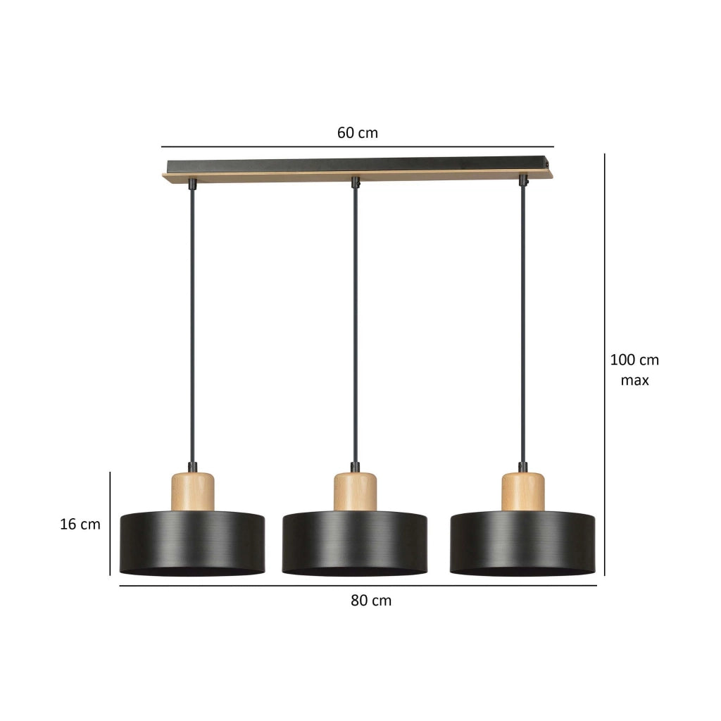 Lampadario Emibig TORIN 3 3xE27 nero/legno dimmerabile