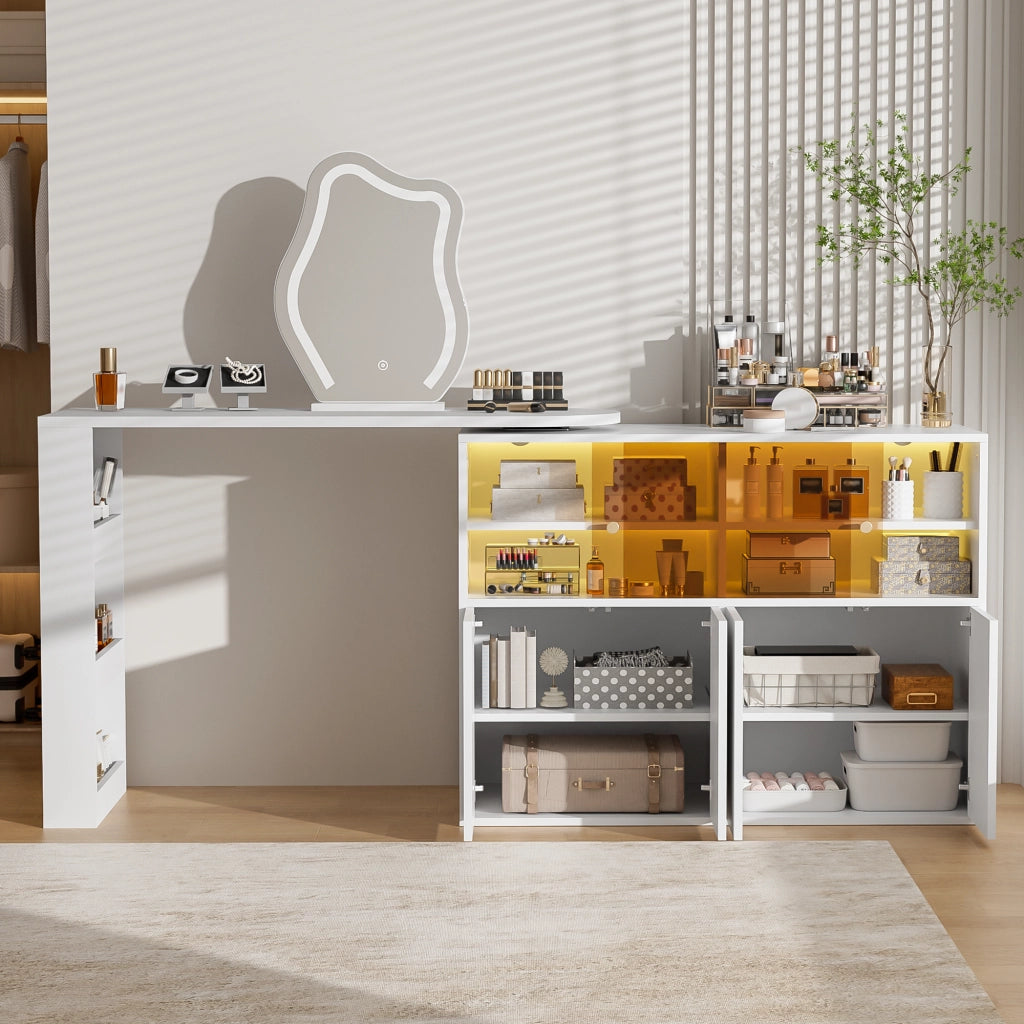 TOELETTO Girevole con specchio LED 177x40x131,5 cm Bianco