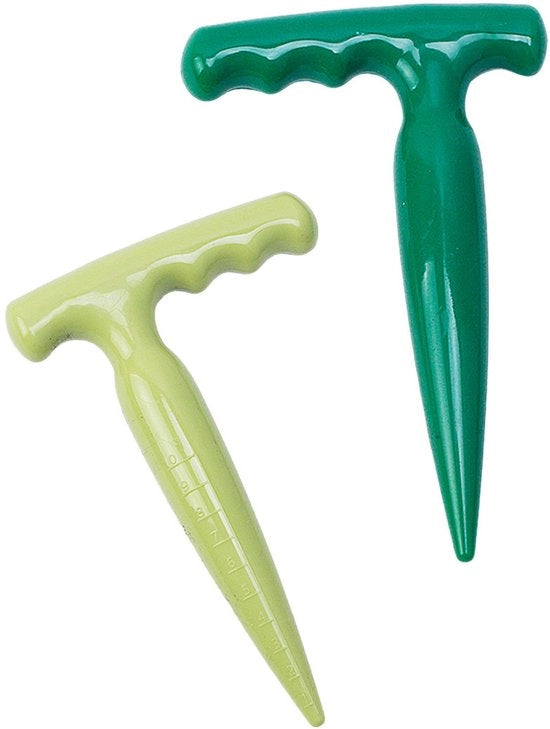 Due attrezzi per la semina e la cura delle piante, bastoncino per piante da 17 cm, bastoncino in plastica per la piantagione, piantagione per bulbi con manico per la semina di semi, piante, bulbi e la raccolta di radici