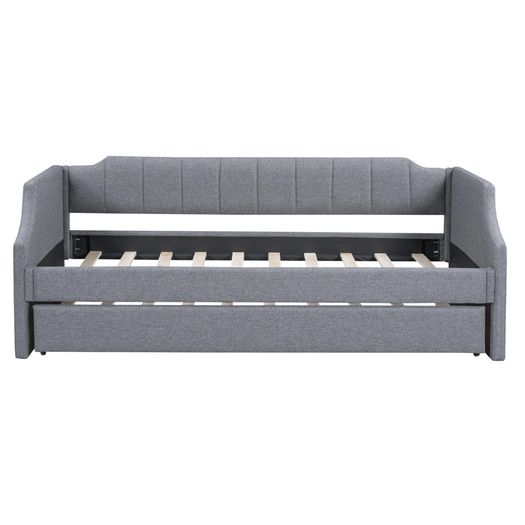 Letto daybed imbottito con letto estraibile 90 x 200 cm, grigio