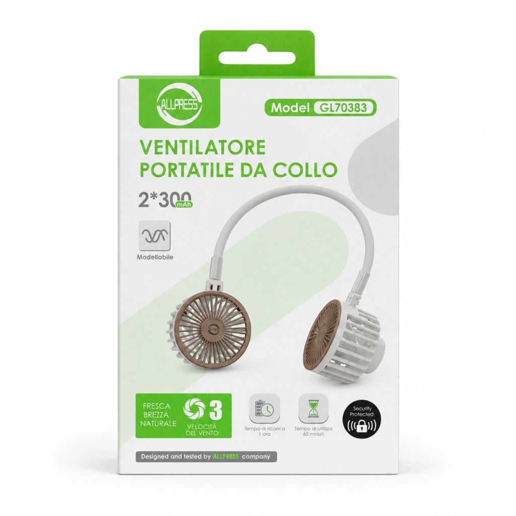 VENTILATORE COLLO SENZA PALE PORTATILE RICARICABILE SPORT 3 VELOCITÀ AS-08936