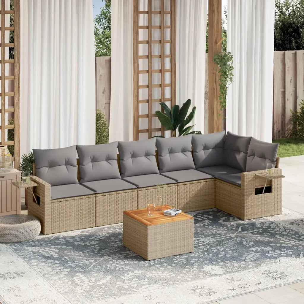 Set Divano da Giardino 7 pz con Cuscini Beige Misto Polyrattan