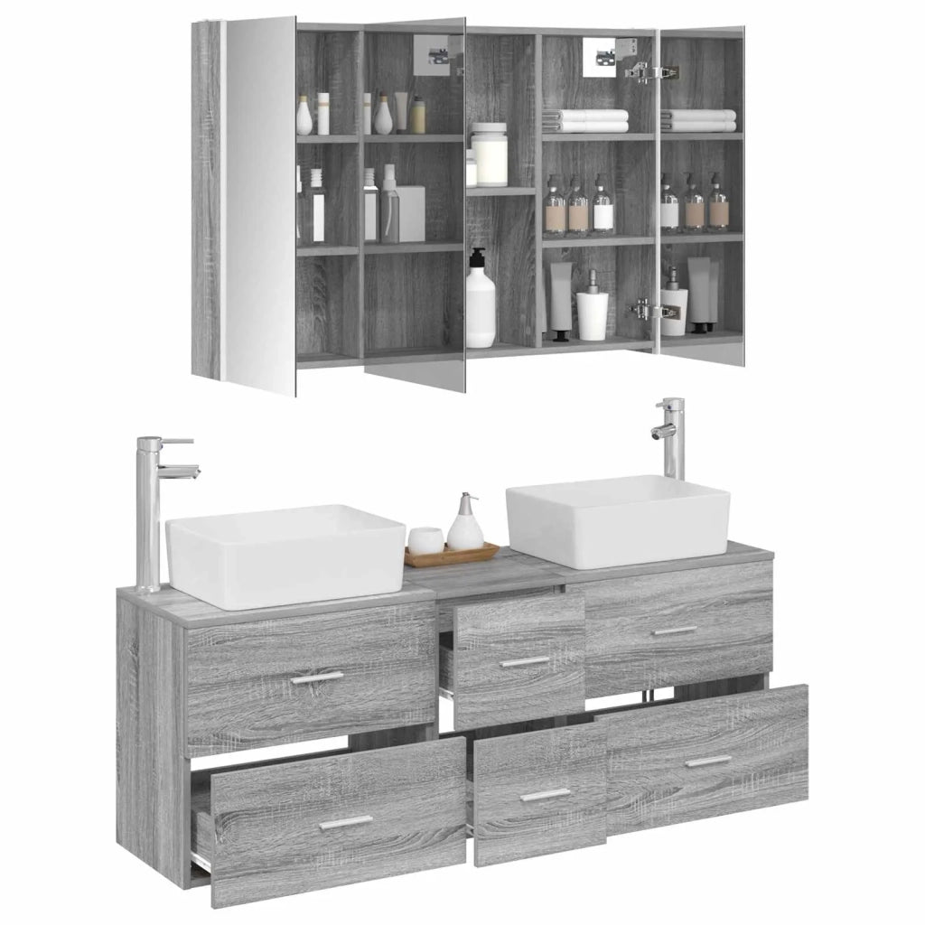 Set di mobili per il bagno 4 pz Sonoma grigio 3406868