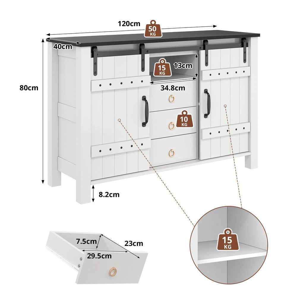 Buffet rustico - Xylo - 3cass scorrevoli 120x40x80cm