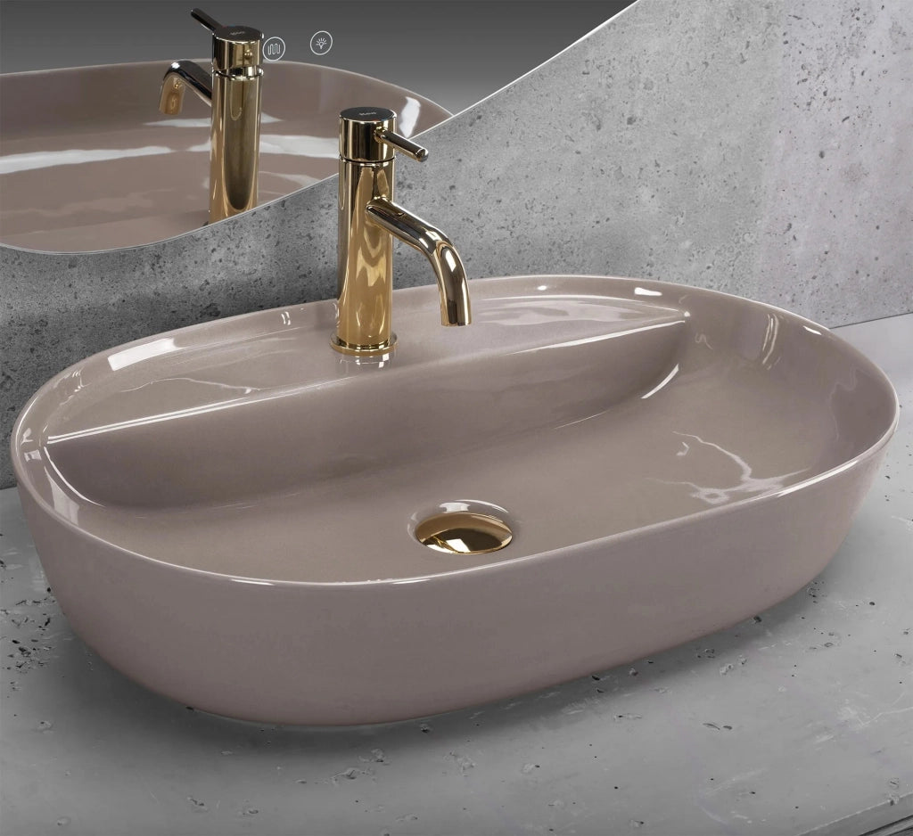 Lavabo Da Appoggio Rea Aura 61 Beige Shiny