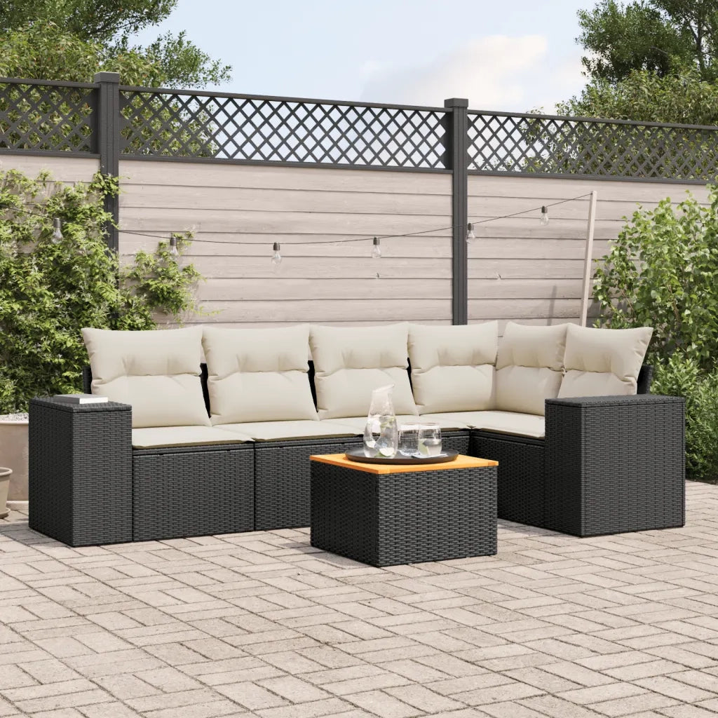 Set Divano da Giardino 6 pz con Cuscini Nero in Polyrattan 3257764