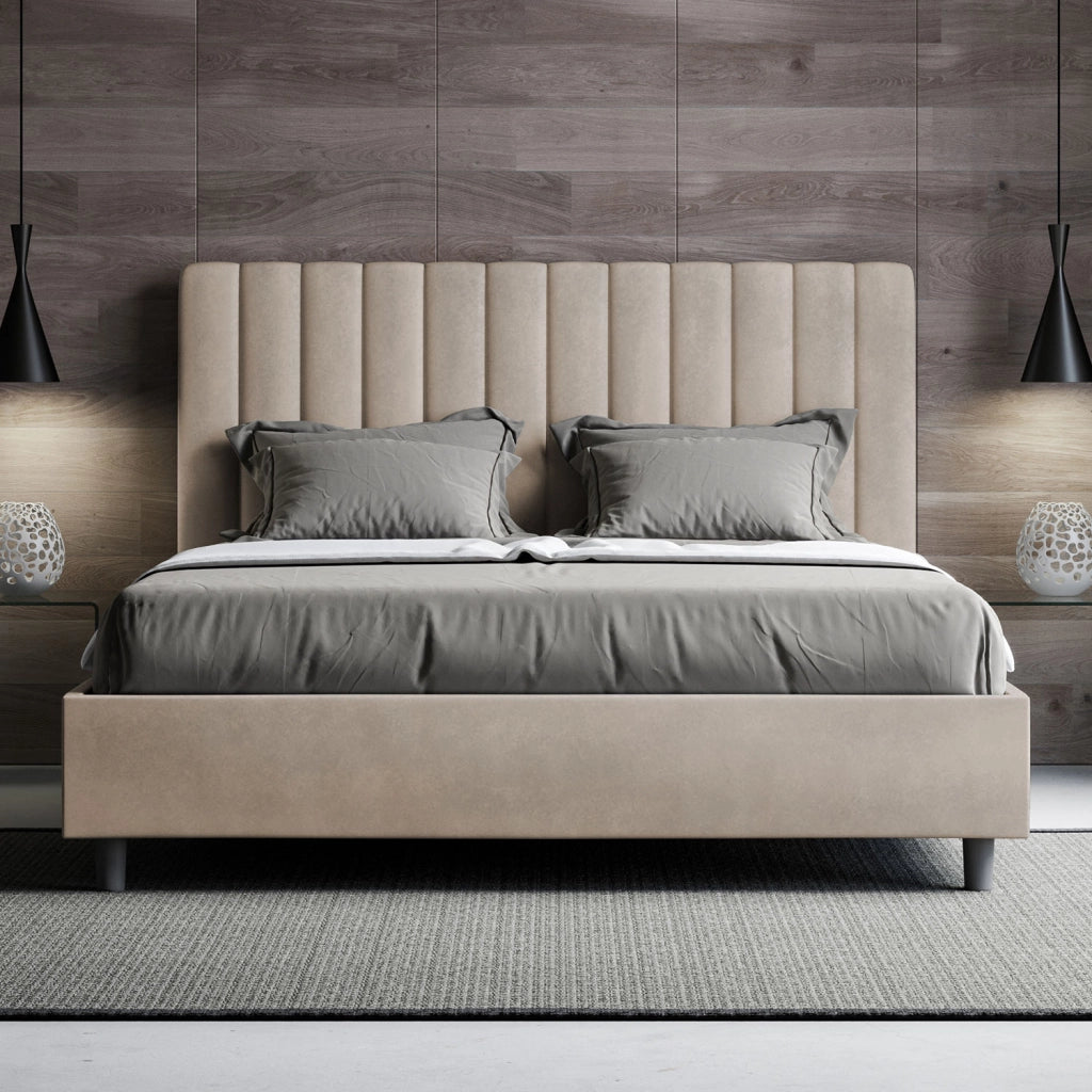 BS COM Letto una piazza e mezza contenitore imbottito 130x200 microfibra sabbia