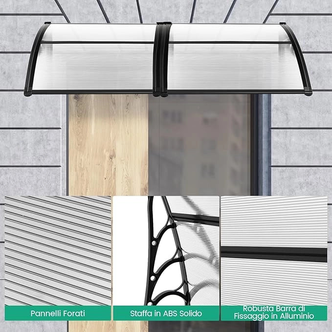 Tettoia per Porta Finestra, Pensilina Tettoia per Porta in Policarbonato, per Protezione da Sole, Pioggia, Neve, per Balcone, Finestre e Porte