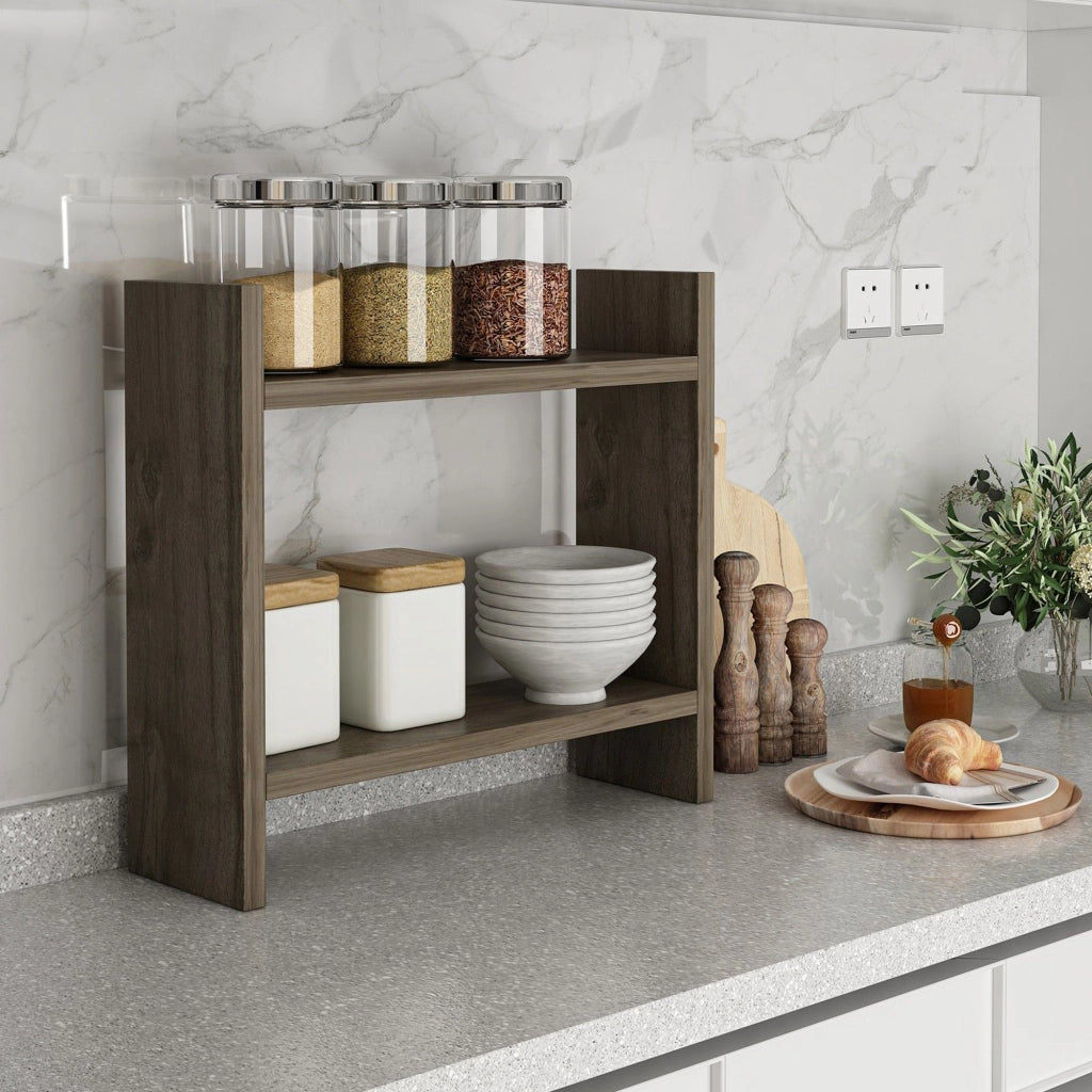 Morfasso, Mensola 2 Ripiani, 34x10x30h cm Marrone Noce