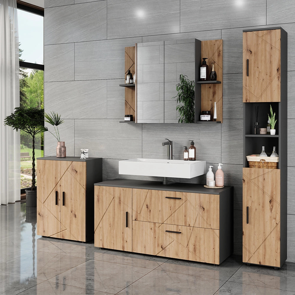 Vicco Set di mobili da bagno Antracite/Artisan 4 parti