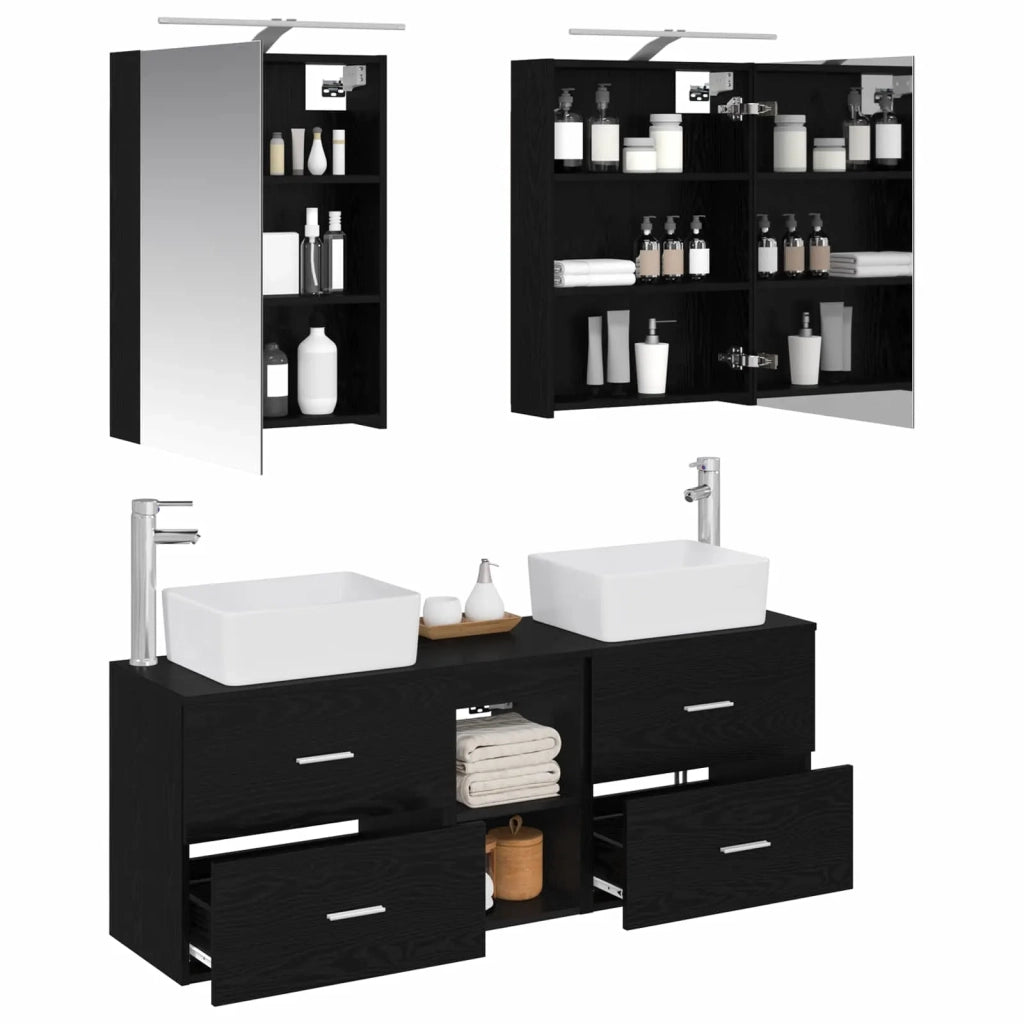 Set di mobili per il bagno 5 pz Rovere Nero 3406832