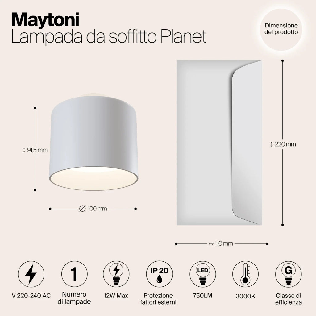 Maytoni Lampada Da Soffitto Moderna Planet 1 Luce LED Integrato Bianco Metallo