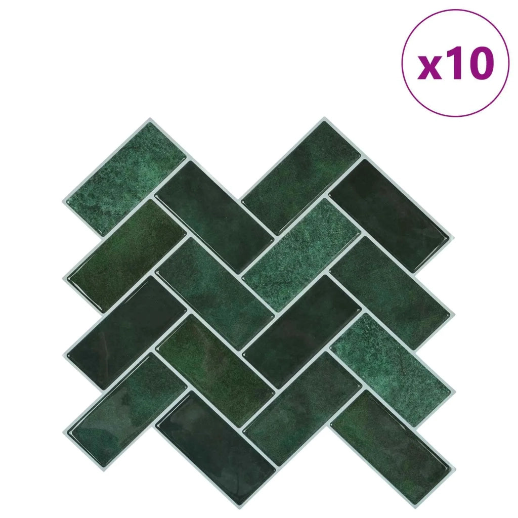 Piastrella a Spina di Pesce 10 pcs Verde Scuro 30 x 30 cm 42046189