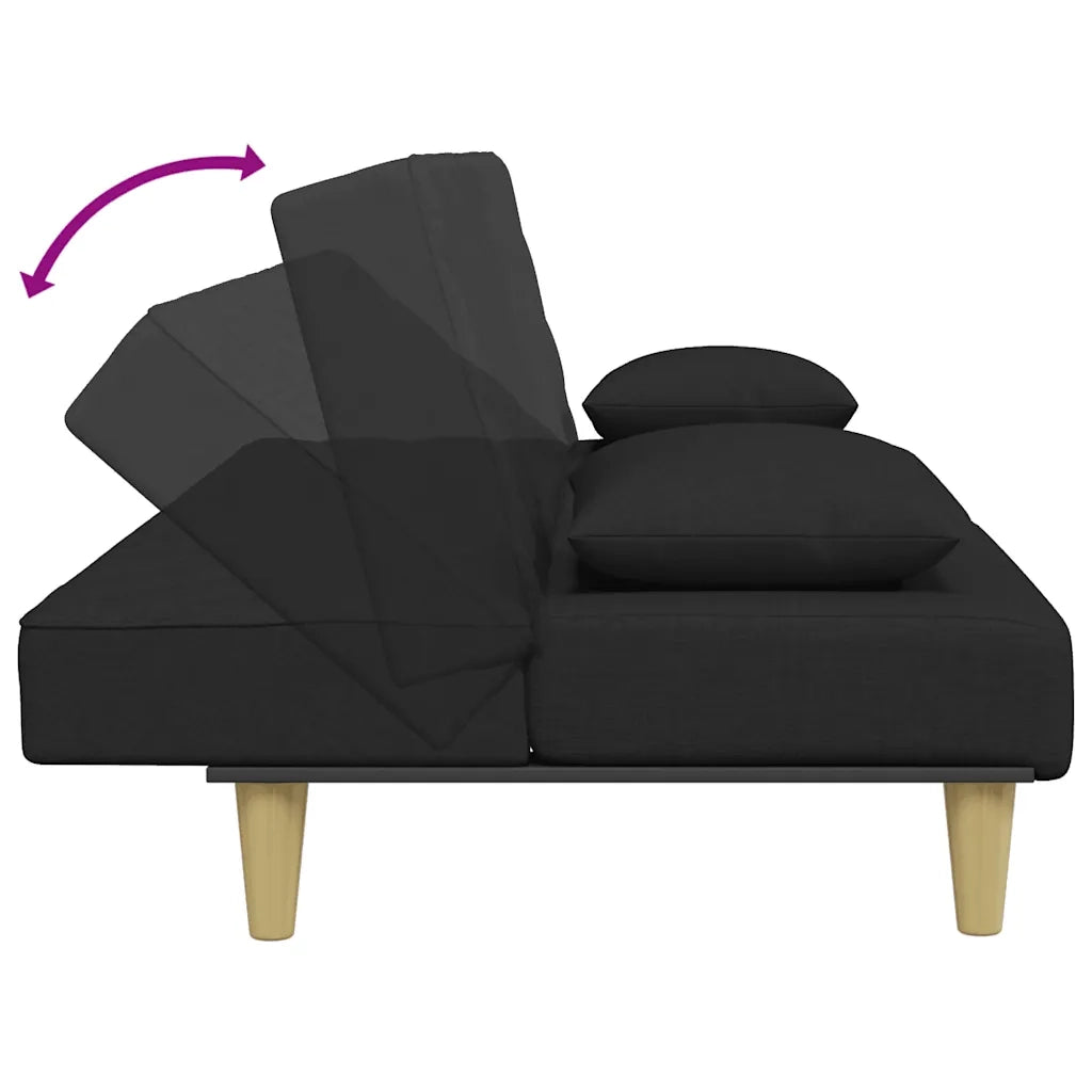 Divano Letto 2 Posti con Cuscini e Poggiapiedi-Sofa Letto 2 Posti-Daybed Nero in Tessuto
