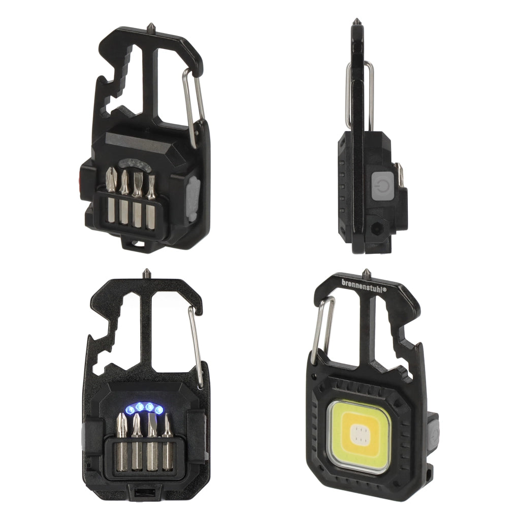 Mini Torcia LED MTL 600 A 10 in 1 600 lm Ricaricabile USB-C Portachiavi Multifunzione con Apribottiglie, Martelletto d'Emergenza, Cacciaviti e Chiavi