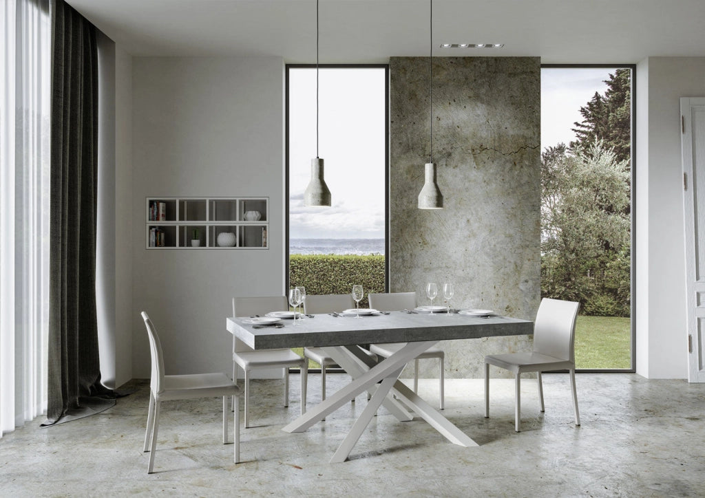 Tavolo Allungabile 160-264x90x77 cm Volantis Premium Cemento Telaio Bianco