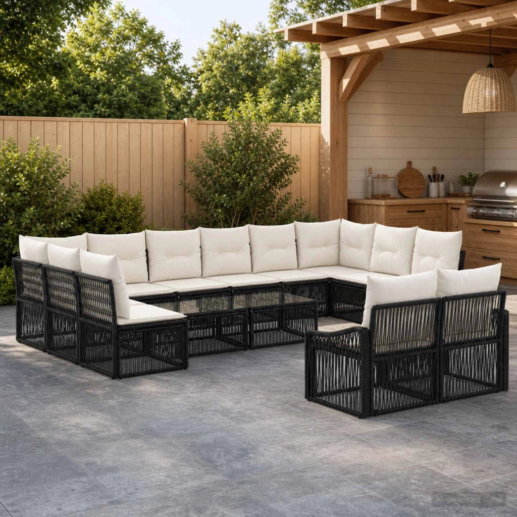 Set Divano da Giardino 12 pz Nero polyrattan 3436150