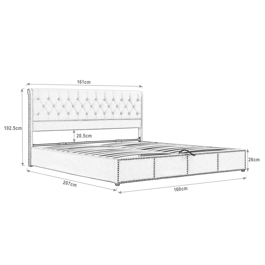 Letto imbottito 160x200 cm in velluto grigio con contenitore e testiera alta 102;5 cm