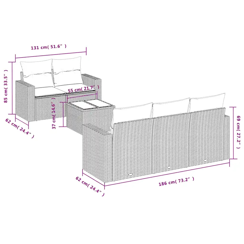 Set Divano da Giardino 6 pz con Cuscini Marrone in Polyrattan 3251040