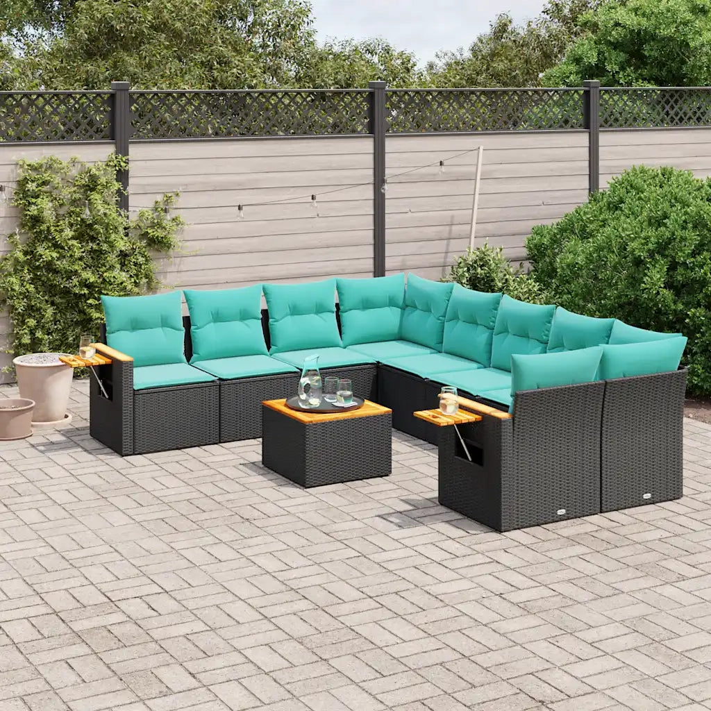 Set Divani da Giardino 9 pz con Cuscini Nero in Polyrattan 3226666