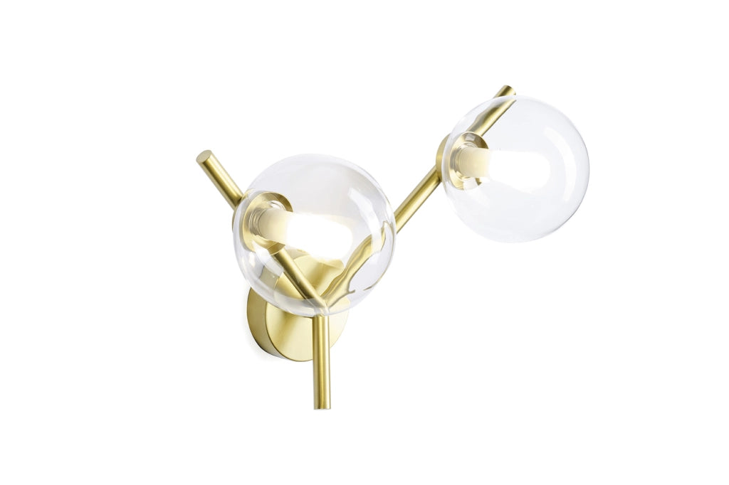 CAMELY APPLIQUE DA PARETE/SOFFITTO 2 LUCI ORO SPAZZOLATO ATTACCO G9 D.12CM IN VETRO TRASPARENTE