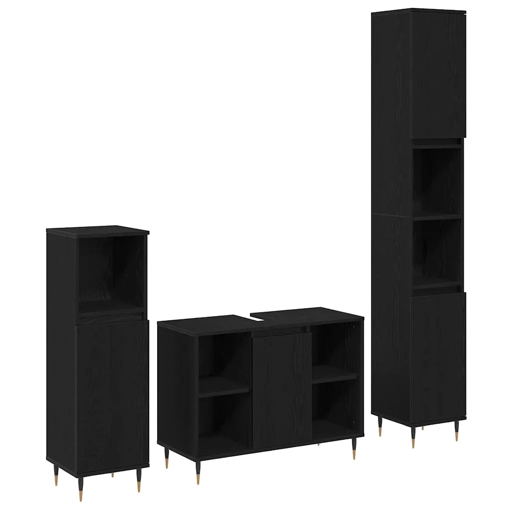 Set di mobili per il bagno 3 pcs Rovere Nero Legno multistrato