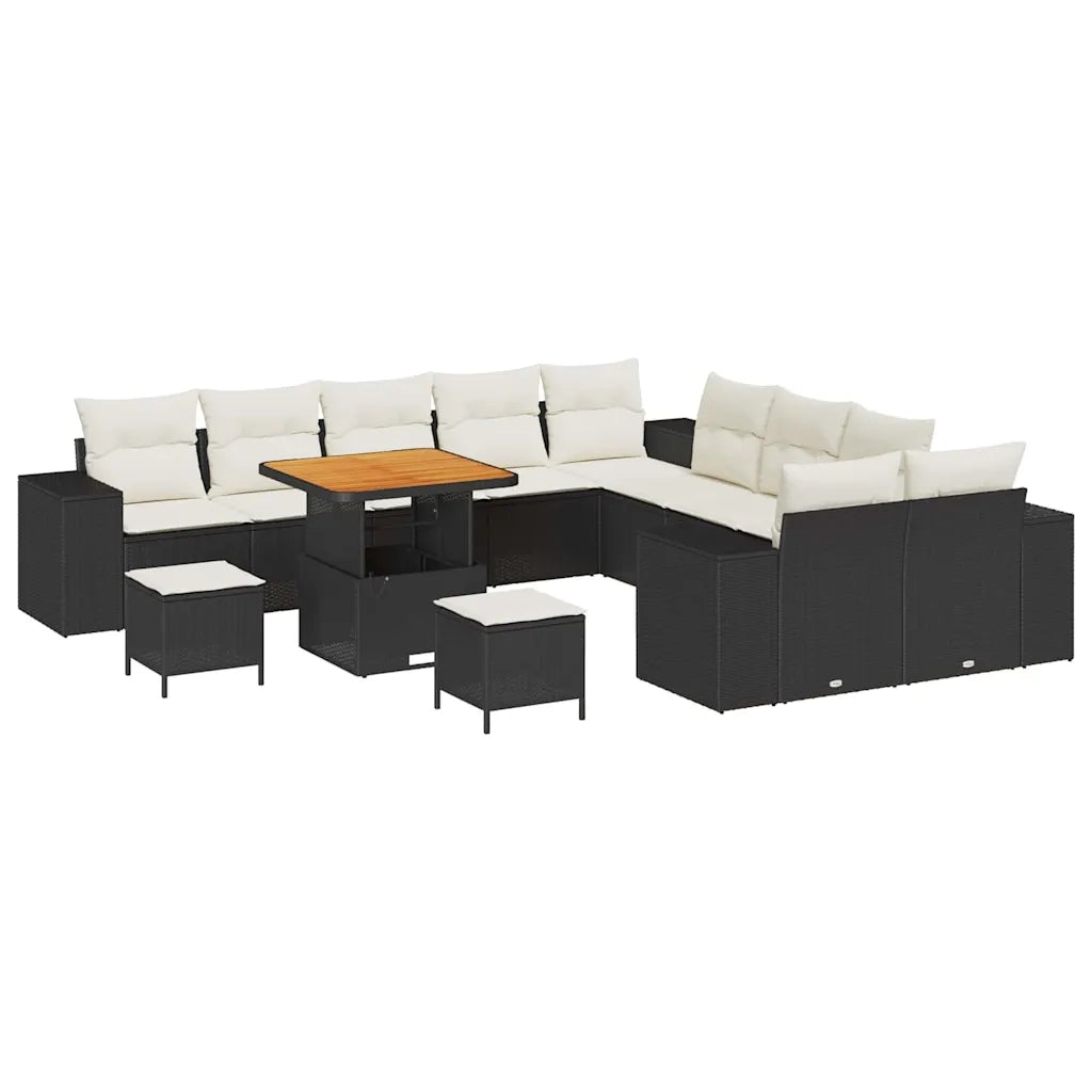 Set Divano da Giardino 13 pcs Nero e Crema polyrattan