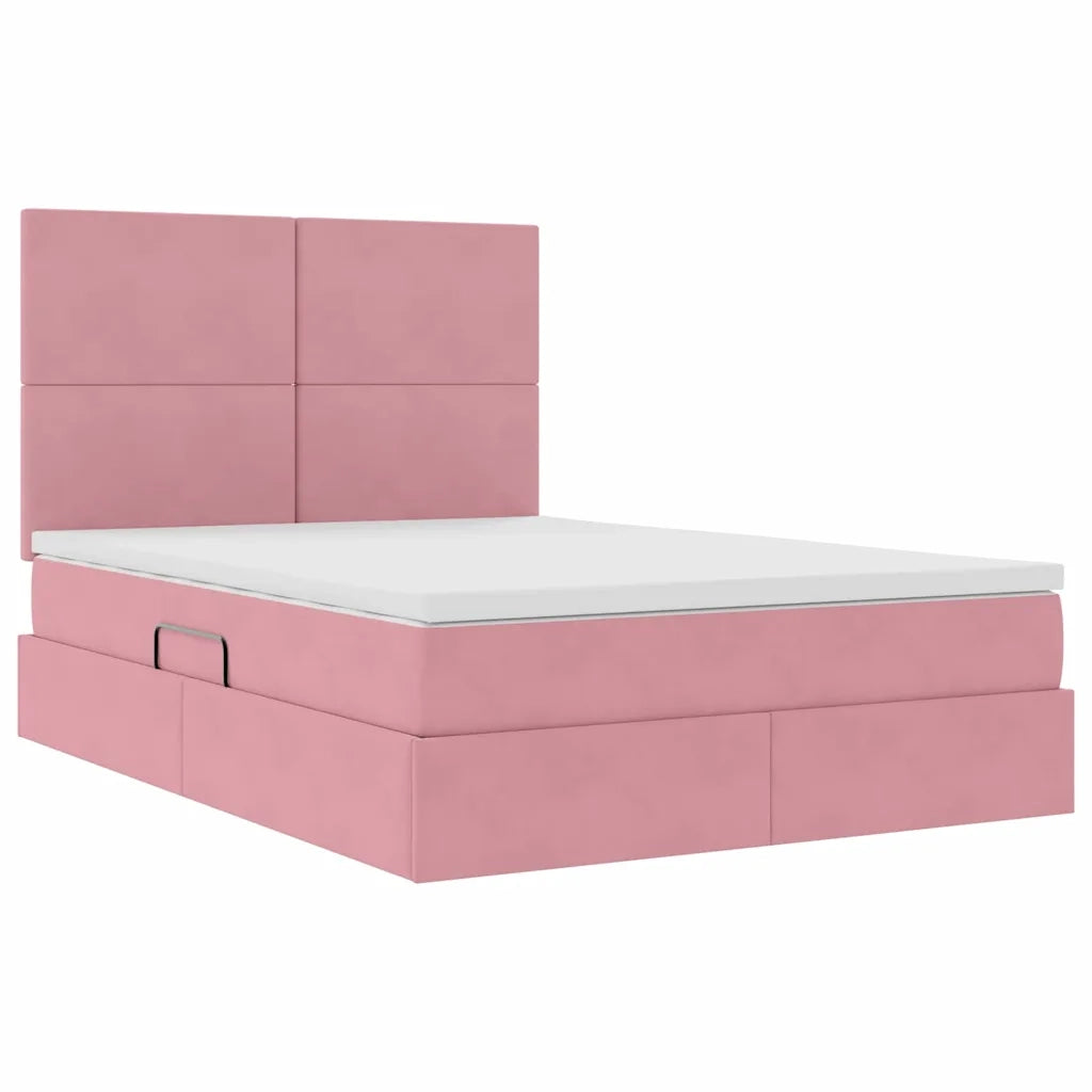 Letto con contenitore e materasso Rosa 140 x 200 cm Velluto 3371978